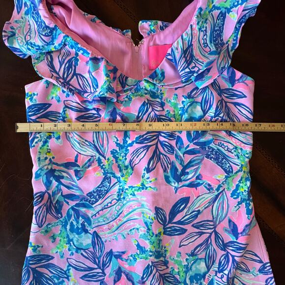 Lilly Pulitzer Linwood Ruffle Romper Pink Floral under short with over skirt 2 - Picture 5 of 9